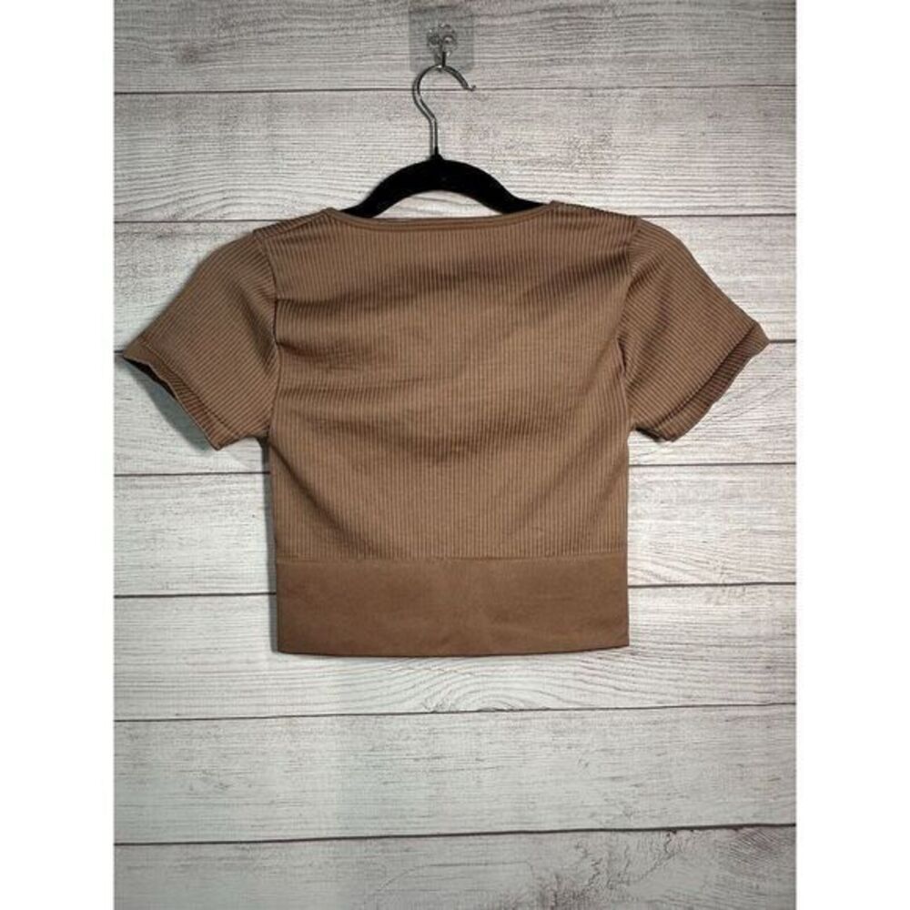 Offline by Aerie Size Medium Brown Ribbed Seamless Crop Top Short‎ Sleeve - Picture 3 of 6